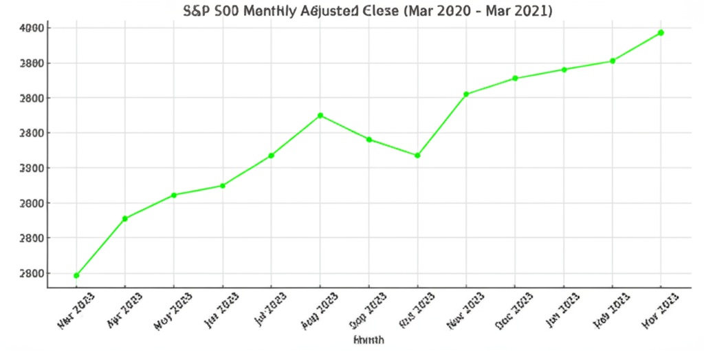Bitcoin vs. stocks - S&P 500 Monthly Adjusted Close (Mar 2020 – Mar 2021)