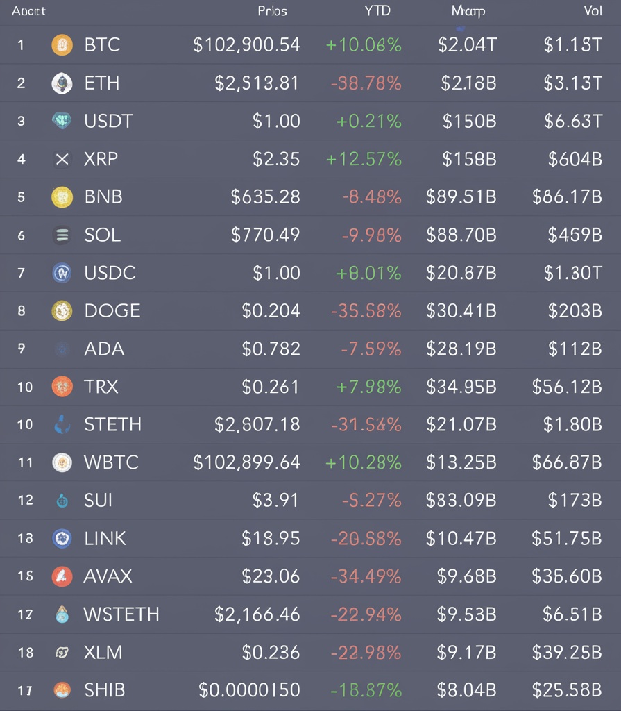 Top 18 Biggest Coins (YTD Performance). 